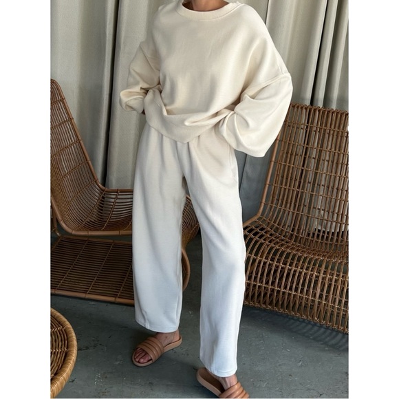 Na Nin Margot Rippled Cotton Cropped Sweatshirt - Cream White Oversized Rib Top